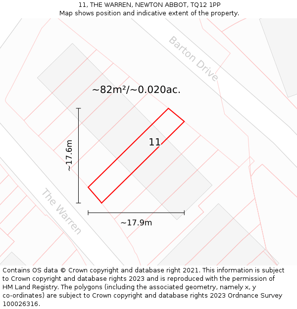 11, THE WARREN, NEWTON ABBOT, TQ12 1PP: Plot and title map