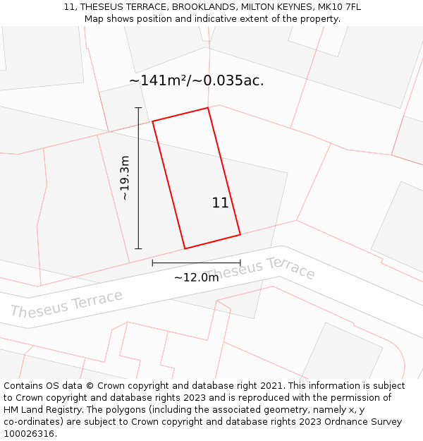 11, THESEUS TERRACE, BROOKLANDS, MILTON KEYNES, MK10 7FL: Plot and title map