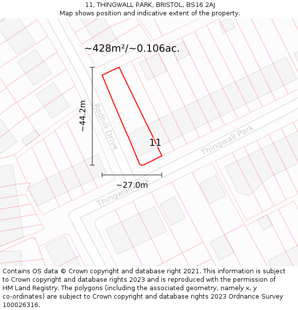 11, THINGWALL PARK, BRISTOL, BS16 2AJ: Plot and title map