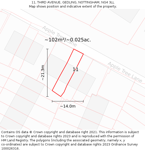 11, THIRD AVENUE, GEDLING, NOTTINGHAM, NG4 3LL: Plot and title map