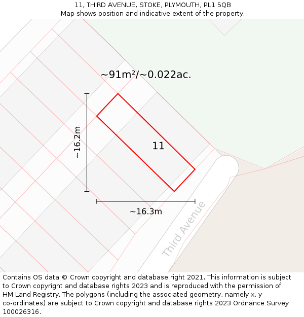 11, THIRD AVENUE, STOKE, PLYMOUTH, PL1 5QB: Plot and title map