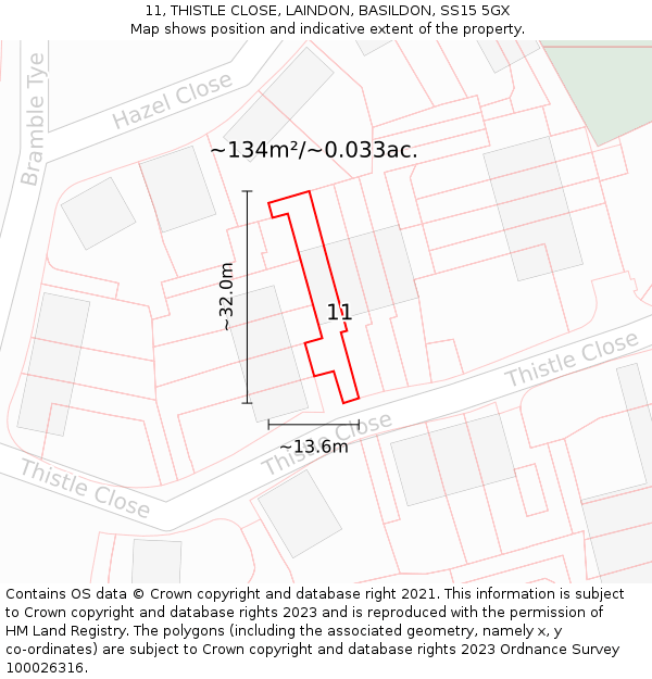 11, THISTLE CLOSE, LAINDON, BASILDON, SS15 5GX: Plot and title map