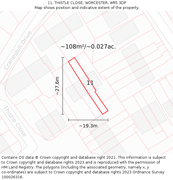 11, THISTLE CLOSE, WORCESTER, WR5 3DP: Plot and title map