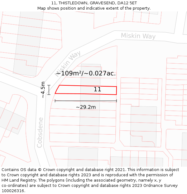 11, THISTLEDOWN, GRAVESEND, DA12 5ET: Plot and title map