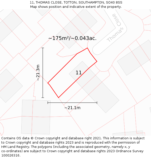 11, THOMAS CLOSE, TOTTON, SOUTHAMPTON, SO40 8SS: Plot and title map