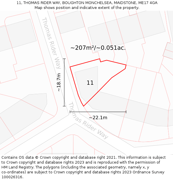 11, THOMAS RIDER WAY, BOUGHTON MONCHELSEA, MAIDSTONE, ME17 4GA: Plot and title map
