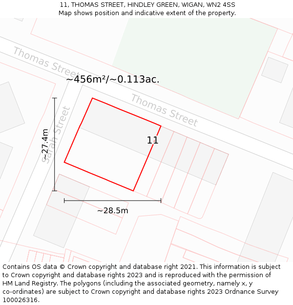 11, THOMAS STREET, HINDLEY GREEN, WIGAN, WN2 4SS: Plot and title map