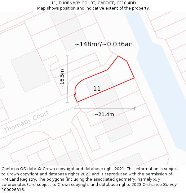 11, THORNABY COURT, CARDIFF, CF10 4BD: Plot and title map