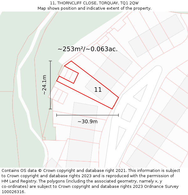 11, THORNCLIFF CLOSE, TORQUAY, TQ1 2QW: Plot and title map