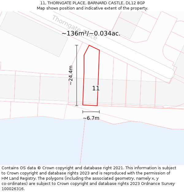 11, THORNGATE PLACE, BARNARD CASTLE, DL12 8GP: Plot and title map
