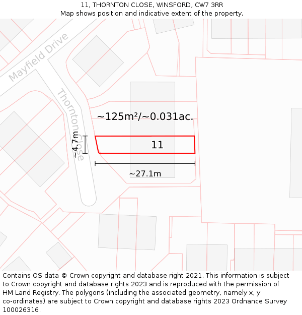11, THORNTON CLOSE, WINSFORD, CW7 3RR: Plot and title map