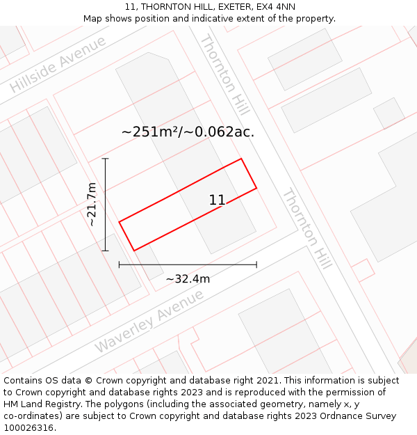 11, THORNTON HILL, EXETER, EX4 4NN: Plot and title map
