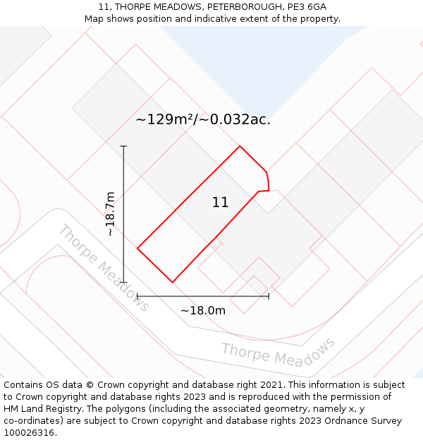11, THORPE MEADOWS, PETERBOROUGH, PE3 6GA: Plot and title map