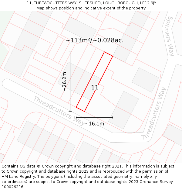 11, THREADCUTTERS WAY, SHEPSHED, LOUGHBOROUGH, LE12 9JY: Plot and title map