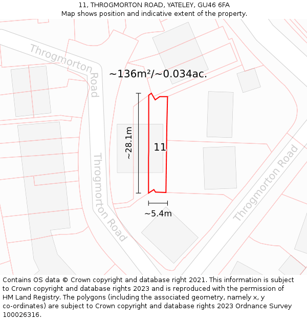 11, THROGMORTON ROAD, YATELEY, GU46 6FA: Plot and title map
