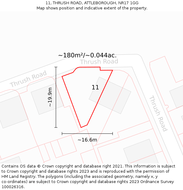 11, THRUSH ROAD, ATTLEBOROUGH, NR17 1GG: Plot and title map