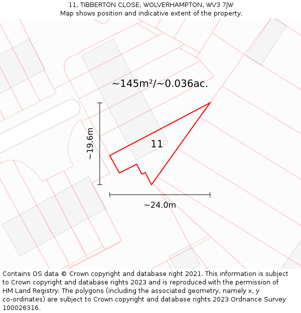 11, TIBBERTON CLOSE, WOLVERHAMPTON, WV3 7JW: Plot and title map