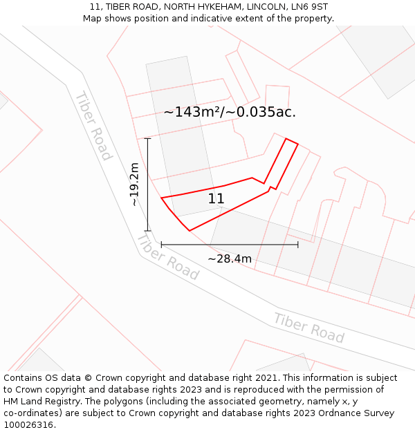 11, TIBER ROAD, NORTH HYKEHAM, LINCOLN, LN6 9ST: Plot and title map