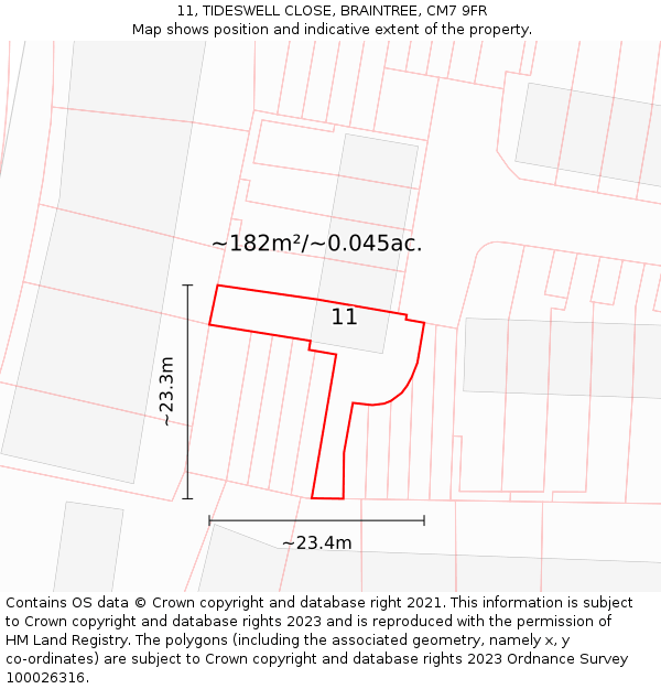 11, TIDESWELL CLOSE, BRAINTREE, CM7 9FR: Plot and title map