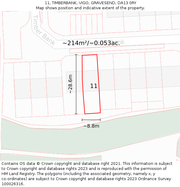 11, TIMBERBANK, VIGO, GRAVESEND, DA13 0RY: Plot and title map