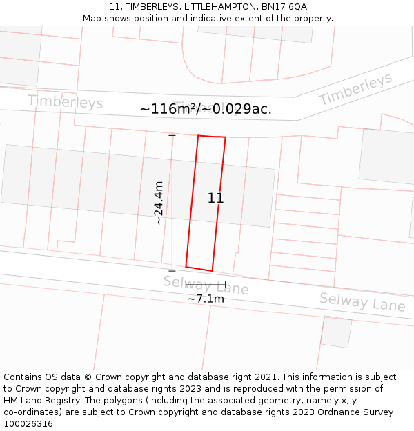 11, TIMBERLEYS, LITTLEHAMPTON, BN17 6QA: Plot and title map