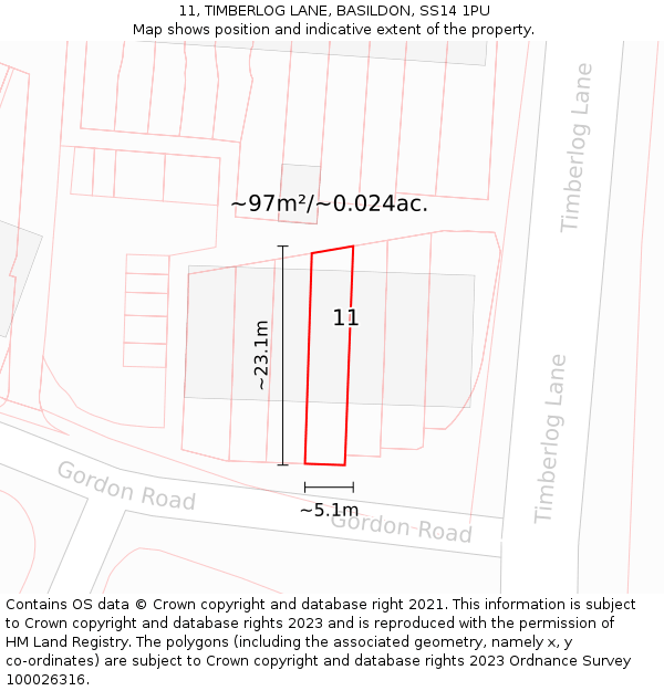 11, TIMBERLOG LANE, BASILDON, SS14 1PU: Plot and title map