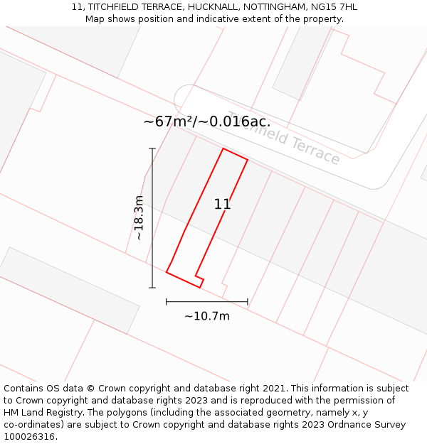 11, TITCHFIELD TERRACE, HUCKNALL, NOTTINGHAM, NG15 7HL: Plot and title map