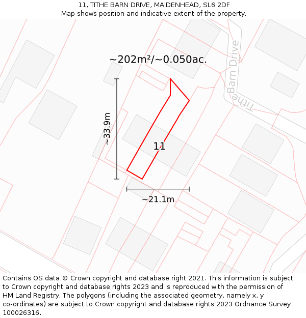 11, TITHE BARN DRIVE, MAIDENHEAD, SL6 2DF: Plot and title map