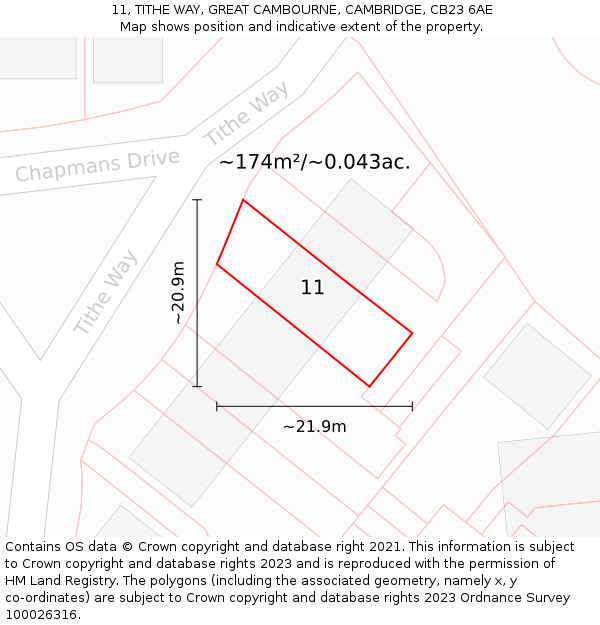 11, TITHE WAY, GREAT CAMBOURNE, CAMBRIDGE, CB23 6AE: Plot and title map