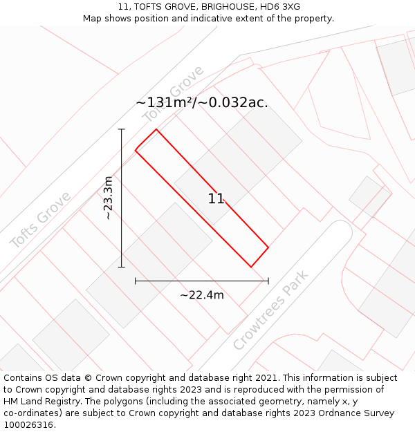 11, TOFTS GROVE, BRIGHOUSE, HD6 3XG: Plot and title map