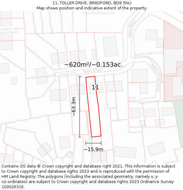 11, TOLLER DRIVE, BRADFORD, BD9 5NU: Plot and title map