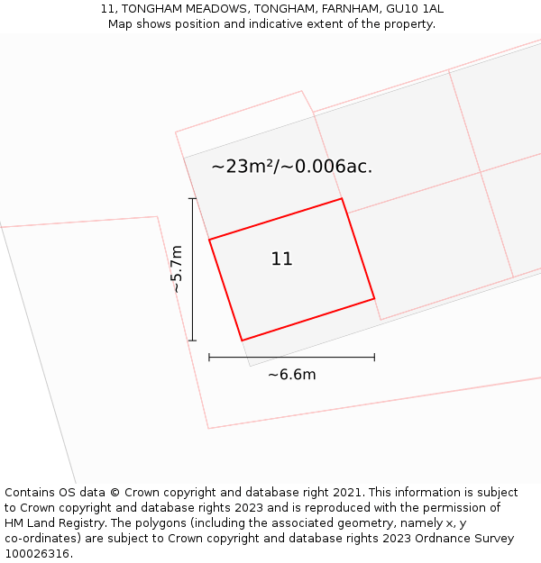 11, TONGHAM MEADOWS, TONGHAM, FARNHAM, GU10 1AL: Plot and title map