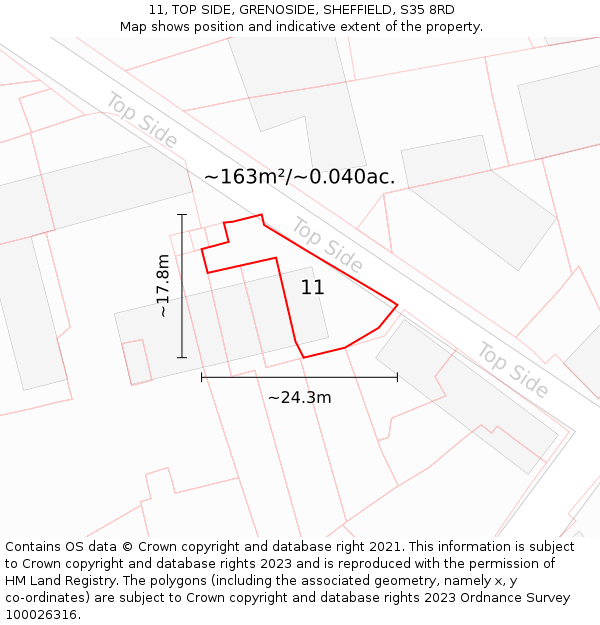 11, TOP SIDE, GRENOSIDE, SHEFFIELD, S35 8RD: Plot and title map