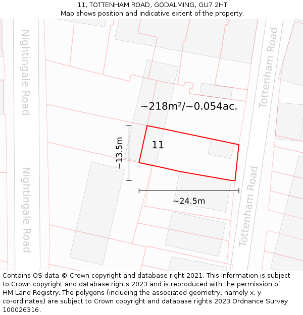 11, TOTTENHAM ROAD, GODALMING, GU7 2HT: Plot and title map