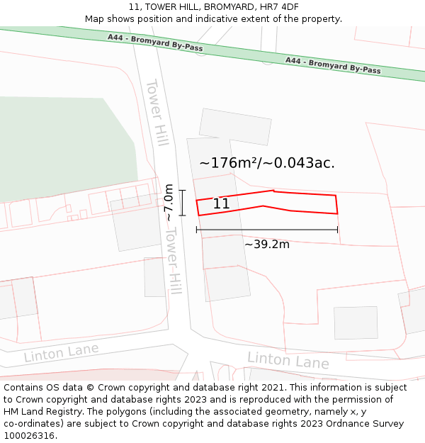 11, TOWER HILL, BROMYARD, HR7 4DF: Plot and title map