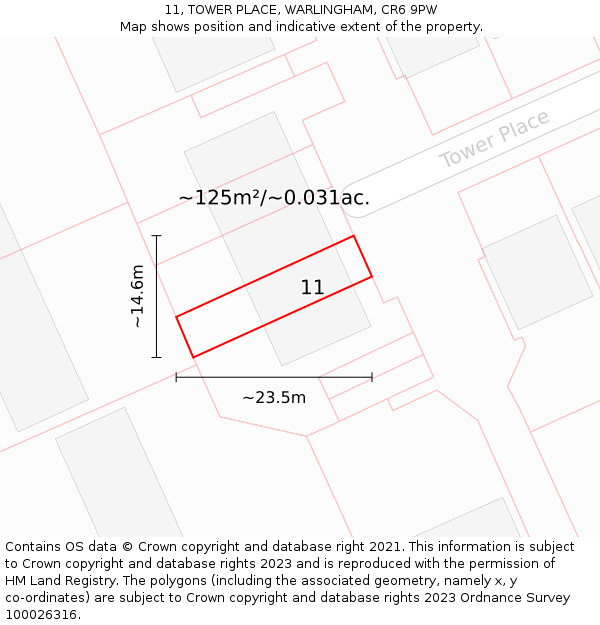 11, TOWER PLACE, WARLINGHAM, CR6 9PW: Plot and title map