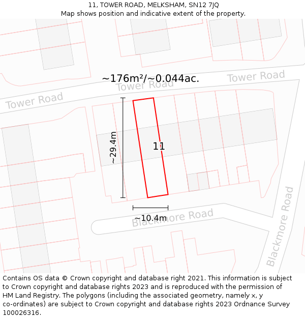 11, TOWER ROAD, MELKSHAM, SN12 7JQ: Plot and title map