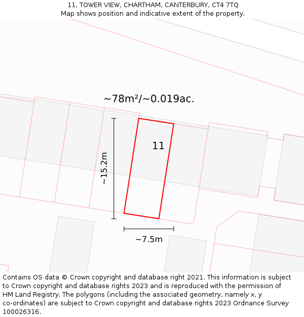 11, TOWER VIEW, CHARTHAM, CANTERBURY, CT4 7TQ: Plot and title map
