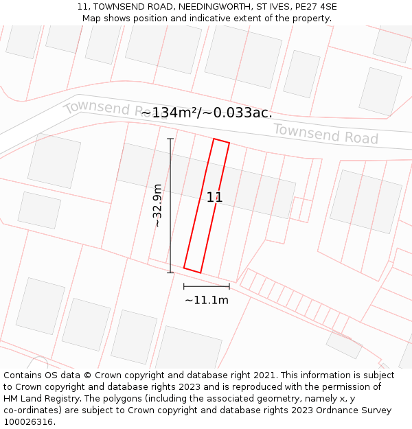 11, TOWNSEND ROAD, NEEDINGWORTH, ST IVES, PE27 4SE: Plot and title map