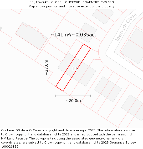 11, TOWPATH CLOSE, LONGFORD, COVENTRY, CV6 6RG: Plot and title map