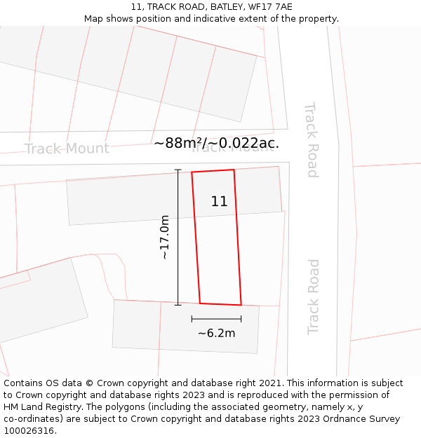 11, TRACK ROAD, BATLEY, WF17 7AE: Plot and title map