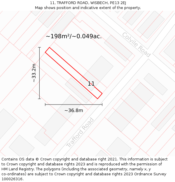 11, TRAFFORD ROAD, WISBECH, PE13 2EJ: Plot and title map