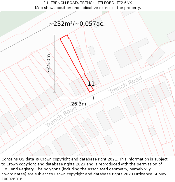 11, TRENCH ROAD, TRENCH, TELFORD, TF2 6NX: Plot and title map