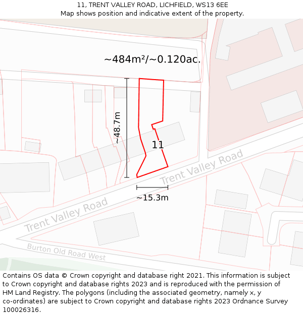 11, TRENT VALLEY ROAD, LICHFIELD, WS13 6EE: Plot and title map
