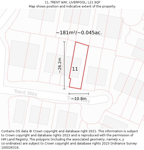 11, TRENT WAY, LIVERPOOL, L21 9QF: Plot and title map