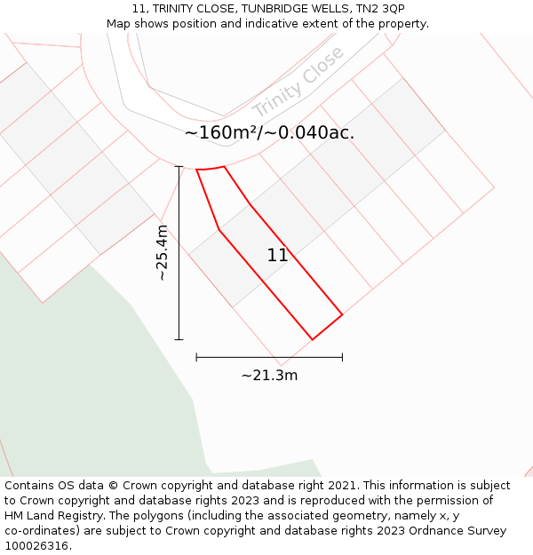 11, TRINITY CLOSE, TUNBRIDGE WELLS, TN2 3QP: Plot and title map