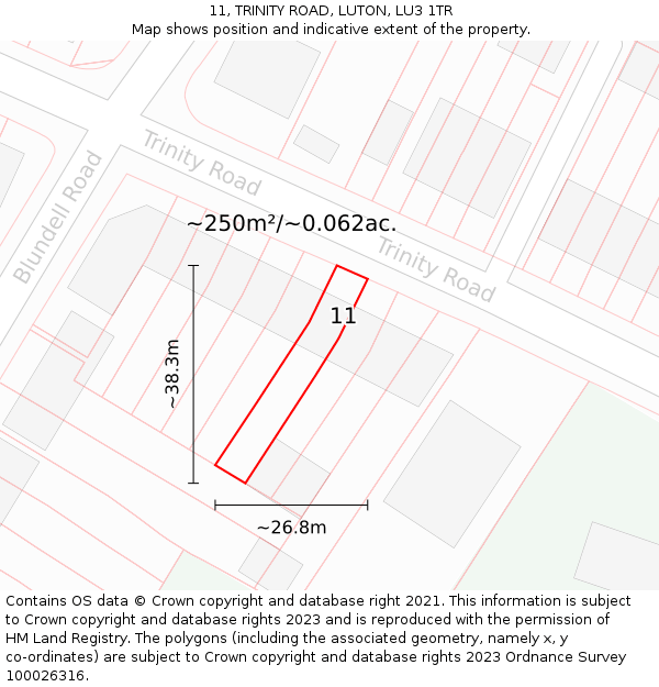 11, TRINITY ROAD, LUTON, LU3 1TR: Plot and title map