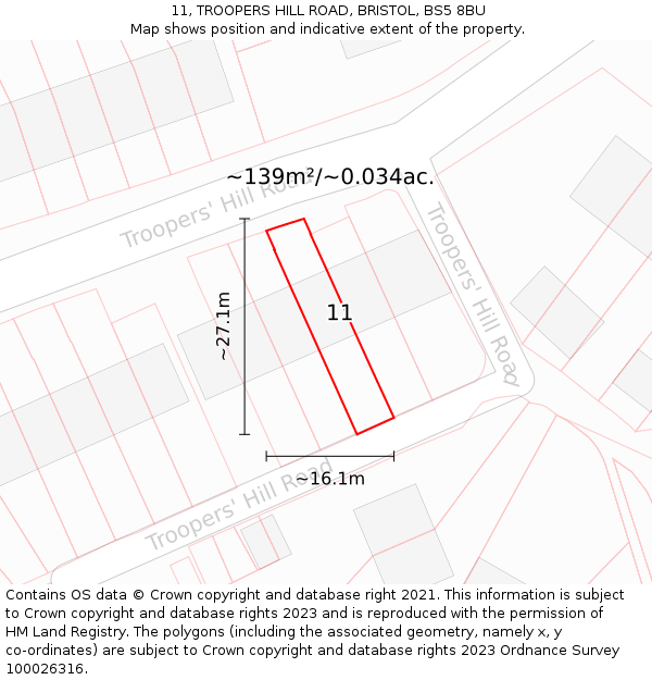 11, TROOPERS HILL ROAD, BRISTOL, BS5 8BU: Plot and title map