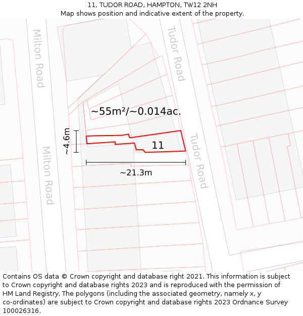 11, TUDOR ROAD, HAMPTON, TW12 2NH: Plot and title map