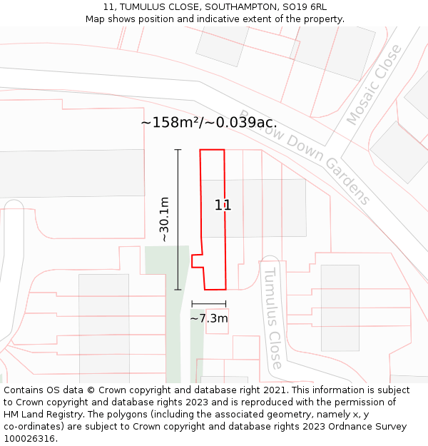 11, TUMULUS CLOSE, SOUTHAMPTON, SO19 6RL: Plot and title map